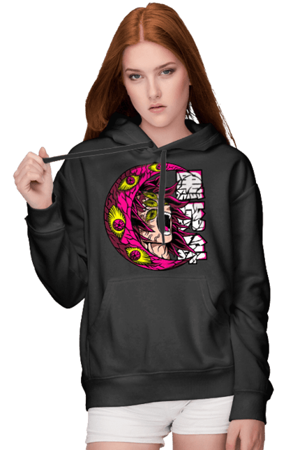 Women's hoodie with prints Demon Slayer Kokushibo. Anime, demon slayer, eternal paradise faith, kimetsu no yaiba, kokushibo, manga, twelve kizuki, upper rank six. 2070702