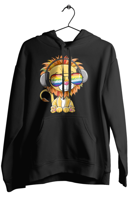 Women`s hoodie with prints Lion In Glasses And Headphones. Glasses, headphones, lion cub. 2070702