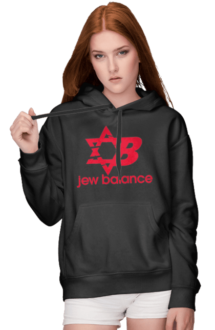 Жіноче худі з принтом "Jew Balance Red". New balance, гумор, еврейські, жарти, жартівливі, літні, прикольні, червоний. 2070702