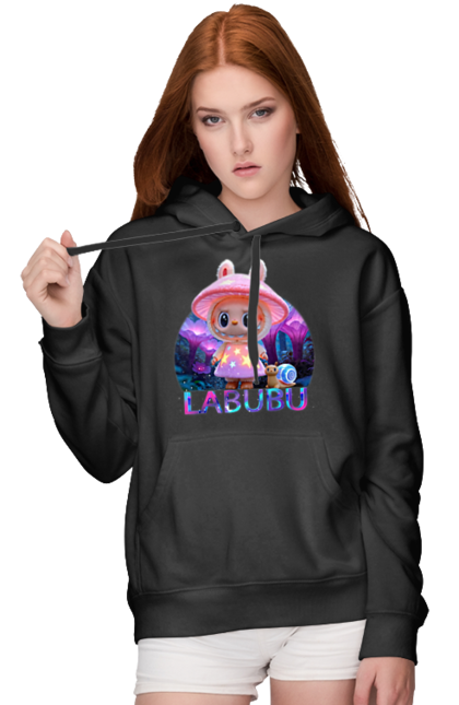Жіноче худі з принтом "Лабубу". Брелок лабубу, іграшка лабубу, лабубу, лабубу кока кола, лялька лабубу, мерч лабубу, мила, рожева лабубу, смішна лабубу. 2070702