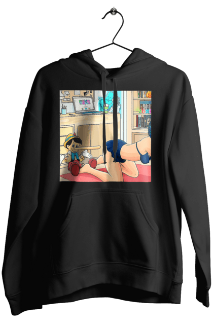 Жіноче худі з принтом "Буратіно У Дорослій Казці". Бетмен, буратіно, гола, поцілунок, прикол. 2070702