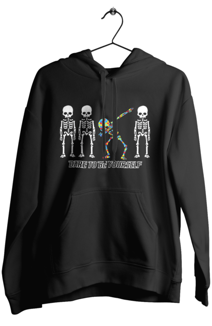 Women's hoodie with prints Dare to be yourself. Be yourself, creativity, dancing skeleton, individuality, personality, self-expression, skeleton. 2070702