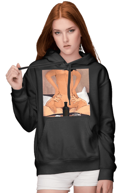 Жіноче худі з принтом "Гола Дівчина, Пляшка І Сигарети". Гола, зверху. 2070702