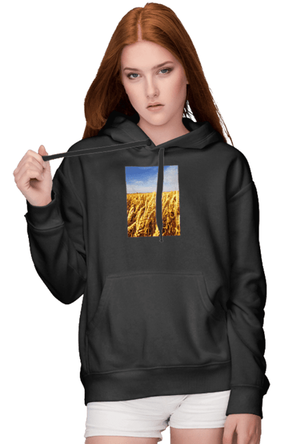 Жіноче худі з принтом "Україна". Голубизна, красота, небо, поле, природа, пшеница. 2070702