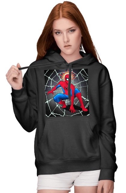 Жіноче худі з принтом "Людина павук в павутинні". Герой, людина павук, марвел, павук, павутина, рятувальник, спайдермен. CustomPrint.market