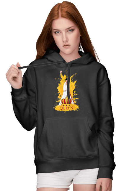 Women's hoodie with prints Freddie Mercury. Freddie mercury, lettering, music, queen, rock, rock band. 2070702