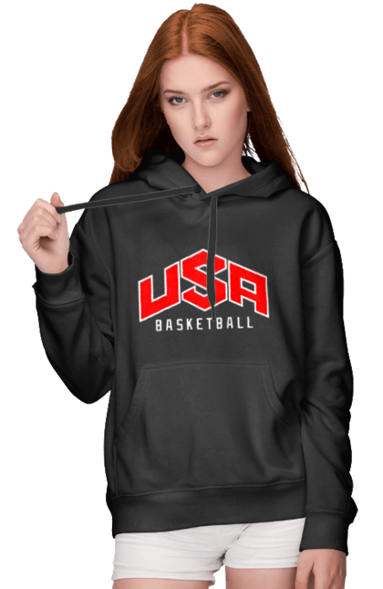 Жіноче худі з принтом "Баскетбол США". Basketball, usa, usa basketball, баскетбол, команда, спорт, спортивна команда, сша. 2070702