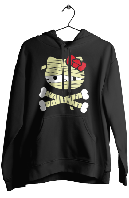 Женское худи с принтом Хелло Китти Хэллоуин. Halloween, hello kitty, mummy, бренд, кот, котенок, мумия, персонаж, хелло китти, хэллоуин. 2070702