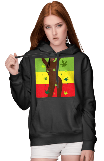 Жіноче худі з принтом "Гола Дівчина І Конопля". Гола, конопля, курити, сиськи. 2070702