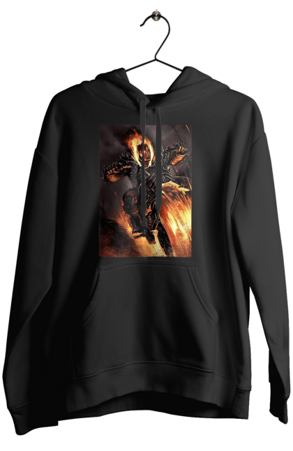 Жіноче худі з принтом "Пекельний Гонщик". Вогонь, мотоцикл, пекельний гонщик, скелет, чоппер. 2070702