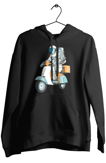 Жіноче худі з принтом "Космонавт на мотоциклі". Космонавт, космос, мотоцикл. 2070702