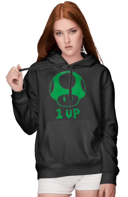 Women's hoodie with prints 1UP Mario. Character, game, mario, mario bros, nintendo. 2070702