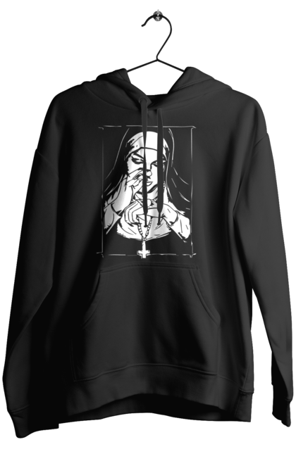 Жіноче худі з принтом "Монашка нюхає порошок". Крута, метал, модна, молодіжна, популярна, рок, хрест, черниця, черниця нюхає порошок. 2070702