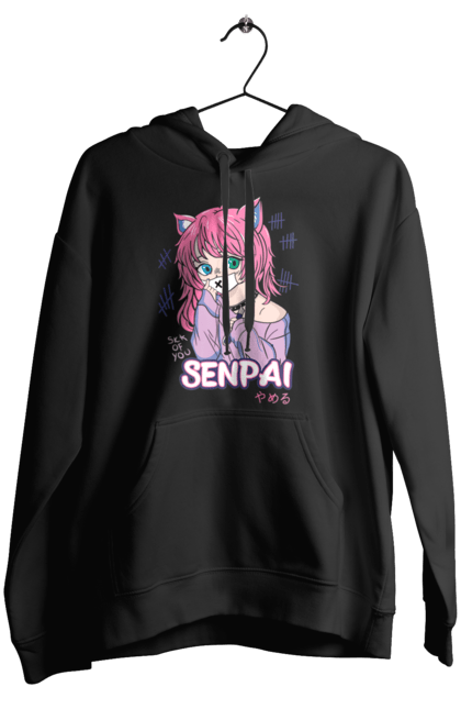 Women's hoodie with prints Senpai. Anime, ears, japan, manga, mask, senpai. 2070702