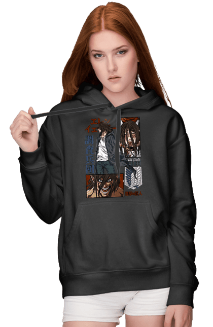 Women's hoodie with prints Attack on Titan Eren. Action film, anime, attack on titan, dark fantasy, drama, eren, eren jaeger, manga, post-apocalyptic. 2070702