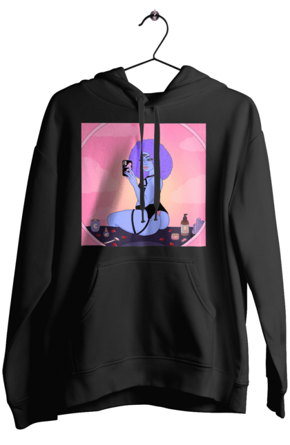 Жіноче худі з принтом "Фіолетова Дівчина Фото У Дзеркалі". Білизна, дзеркало, фото. 2070702