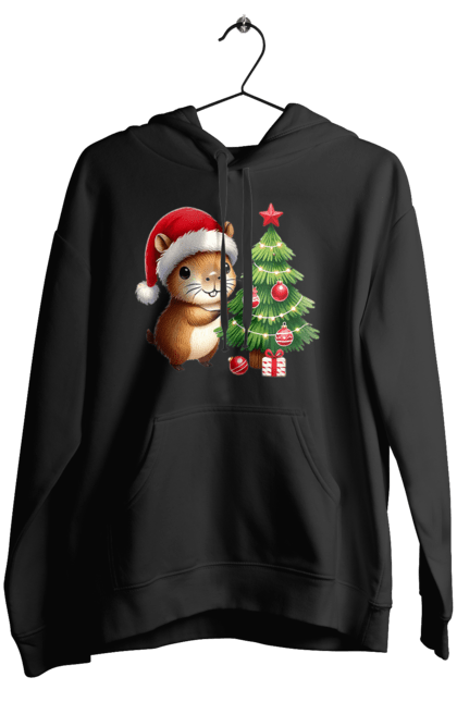 Women's hoodie with prints Christmas Capybara with a Tree. Animal, capybara, christmas, christmas capybara, christmas tree, gift, holiday, new year, new year`s gift, santa. 2070702