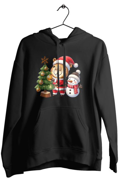 Women's hoodie with prints Christmas Capybara with a Tree. Animal, capybara, christmas, christmas capybara, christmas tree, gift, holiday, new year, new year`s gift, santa. 2070702