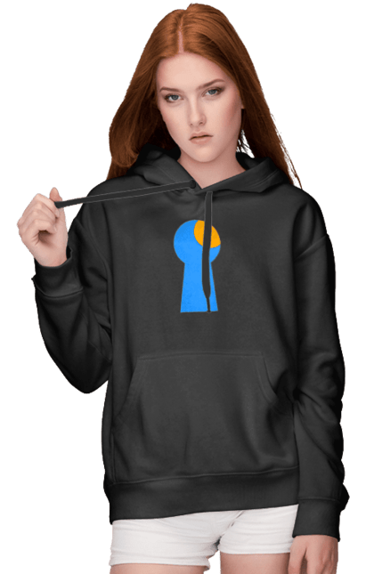 Жіноче худі з принтом "Замочная скважина". Відчини двері, двері, замок, ключ, свердловина, світло крізь, цікавість, щілина. 2070702