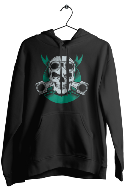 Жіноче худі з принтом "череп мотолюбитель". Байк, мото, окуляри, череп. 2070702