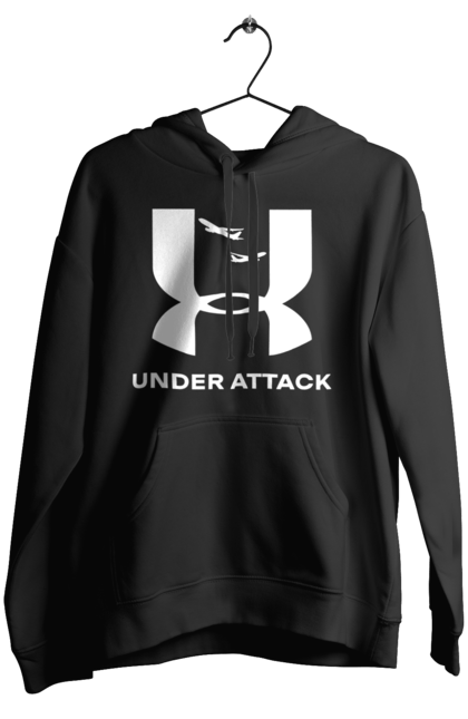 Жіноче худі з принтом "Under Attack white". Андер армор, бренди, гумор, приколи, прикольні, ундер армор. 2070702