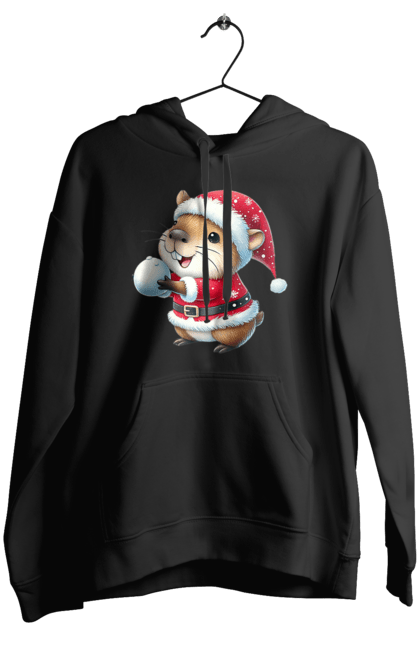 Women's hoodie with prints Capybara playing snowballs. Animal, capybara, christmas, christmas capybara, game, gift, holiday, new year, santa, snowballs. 2070702