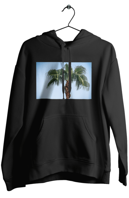 Жіноче худі з принтом "Пальма на тлі неба". Берег, блакитне, відпочинок, відпустку, єгипет, зелений, зелені, лист, листя, море, небо, оазис, океан, острів, пальма, південь, подорож, пригоди, тропіки, туреччина. 2070702