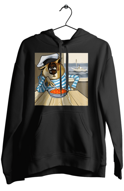 Жіноче худі з принтом "Кот Моряк, На Кораблі Їсть Червону Ікру". Ікра, кіт, корабель, моряк. 2070702