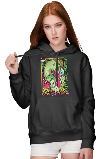 Women's hoodie with prints Pokemon Chikorita. Anime, chikorita, games, nintendo, pokemon, pokemon go. 2070702