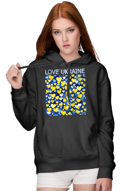 Жіноче худі з принтом "Люблю Україну". Люблю україну, любов, серце, символи україни, україна, українська символіка. 2070702