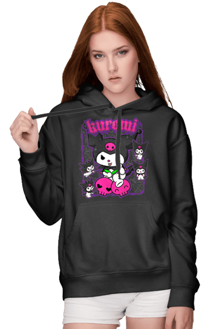 Women's hoodie with prints Hello Kitty Kuromi. Anime, character, hello kitty, kuromi, my melody, sanrio. 2070702