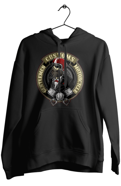 Women`s hoodie with prints Gentlemen motorcycle. Gentleman, helmet, motorcycle, skull. 2070702
