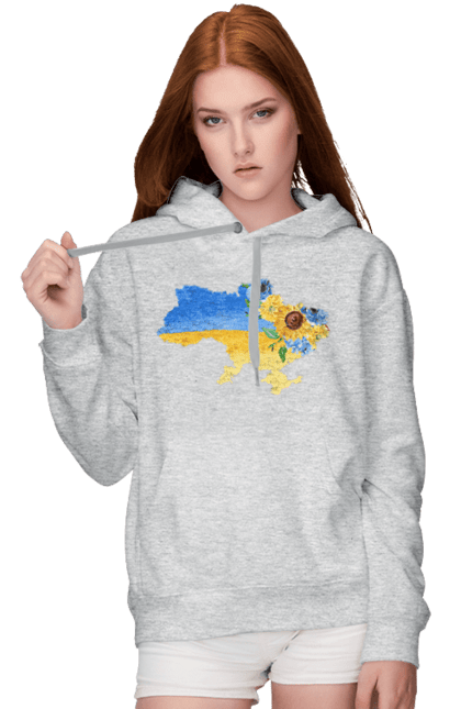Жіноче худі з принтом "Квітуча Україна  квіткова синьо жовта карта України". Карта україни, квіти, мапа україни, ми з україни, патріотична, патріотична футболка, прапор україни, україна. PrintMarket - інтернет-магазин одягу та аксесуарів з принтами плюс конструктор принтів - створи свій унікальний дизайн