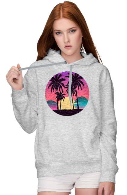 Жіноче худі з принтом "Пальмовий пляж  Потрійний місяць". Море, пальма, пальми, пальмовий пляж, пляж. CustomPrint.market