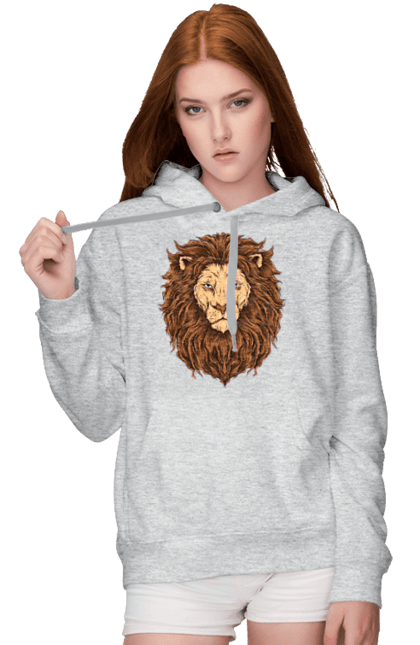 Жіноче худі з принтом "Цар звірів". Голова лева, джунглі, лев, тварини, цар звірів. futbolka.stylus.ua
