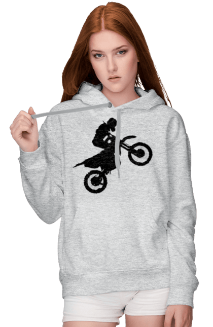 Жіноче худі з принтом "Силует Мотоцикліста". Мотоцикл, мотоцикліст, шолом. futbolka.stylus.ua