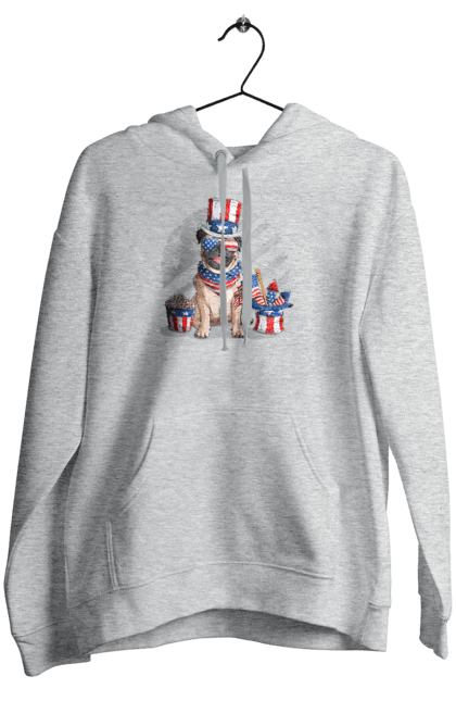 Жіноче худі з принтом "Мопс Америка". Beige pug, mops, америка, американський прапор, мопс, пес, собака. CustomPrint.market