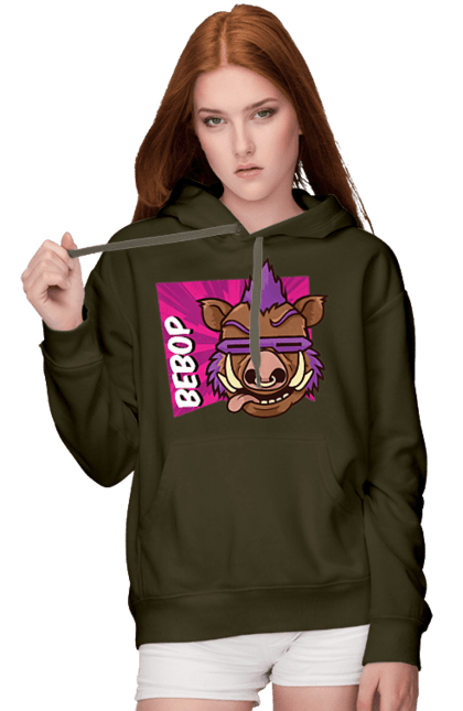 Women's hoodie with prints Teenage Mutant Ninja Turtles Bebop. Animated series, bebop, comic, ninja, ninja turtles, villain. 2070702