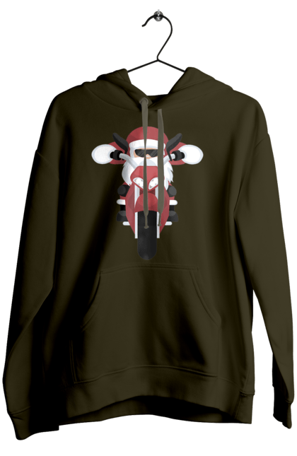 Жіноче худі з принтом "Санта на мотоциклі". Мотоцикл, новий рік, різдво, санта. 2070702