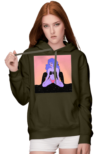 Жіноче худі з принтом "Фіолетова Дівчина В Трусиках". Інопланетянка, у трусах. 2070702