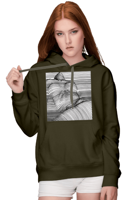 Жіноче худі з принтом "Дівчина В Смужку". Гола, сиськи. 2070702