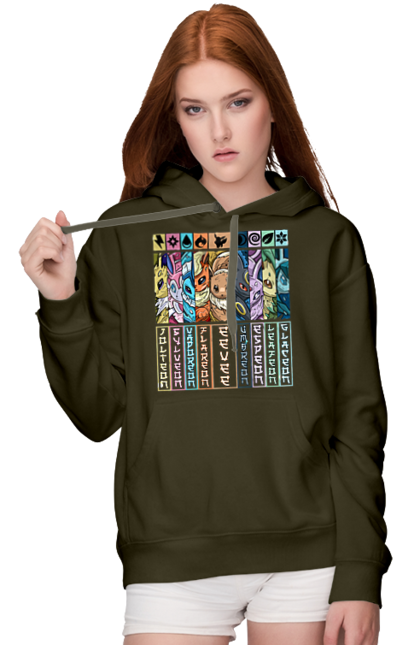 Women's hoodie with prints Pokemon Eeveelutions. Eevee, eeveelutions, nintendo, pokemon, pokemon go, umbreon. 2070702