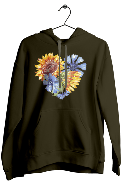 Жіноче худі з принтом "Серце соняшники та фіалки". Квіти, люблю україну, любов, серце, соняшник, україна, фіалки. 2070702