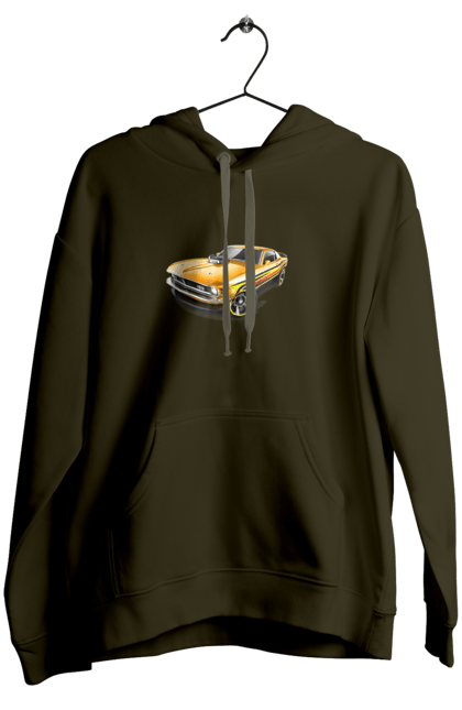 Жіноче худі з принтом "Форд мустанг". Американська легенда, жовтий мустанг, культове авто, мустанг, потужне авто, форд мустанг, шелбі. 2070702