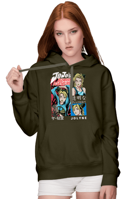 Women's hoodie with prints JOJO Jolyne Cujoh. Anime, jojo, jojo`s bizarre adventure, jojo’s bizarre adventure, jolyne cujoh, manga. 2070702