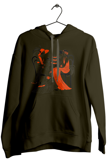 Women`s hoodie with prints Ladies In Red. Get-togethers, ladies, tea drinking. 2070702