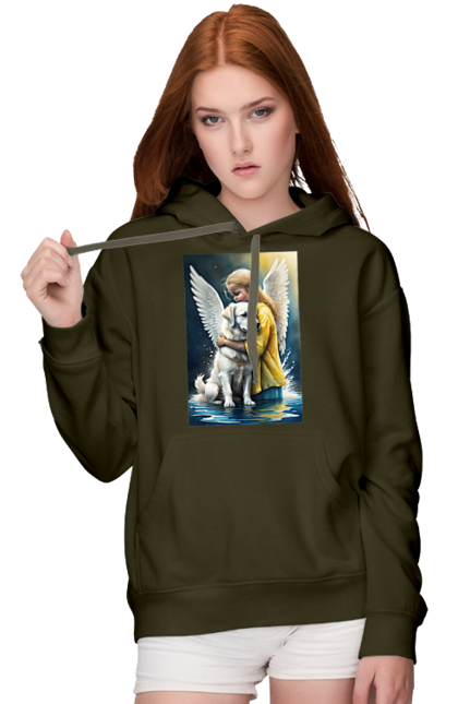 Жіноче худі з принтом "Дівчинка та собака ангел [память загиблим тваринам]". Дівчинка та собака, крим, нова каховка, память загиблим тваринам, собака ангел, україна, херсон. 2070702