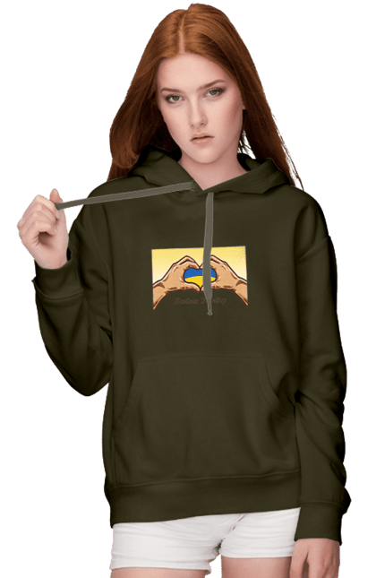 Women`s hoodie with prints I love Ukraine. Blue, flag, hands, heart, i love ukraine, ukraine, yellow. 2070702