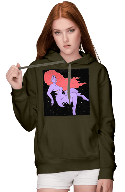 Жіноче худі з принтом "Фіолетова Дівчина В Чорній Дирі". Дівчина, лапають. 2070702