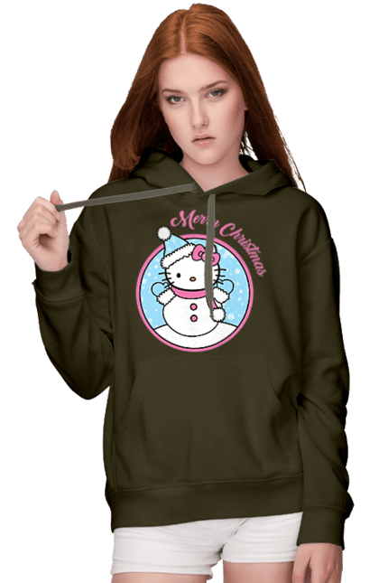 Women`s hoodie with prints Hello Kitty Merry Christmas!. Brand, cat, character, christmas, hello kitty, kitten, merry christmas, santa claus. 2070702